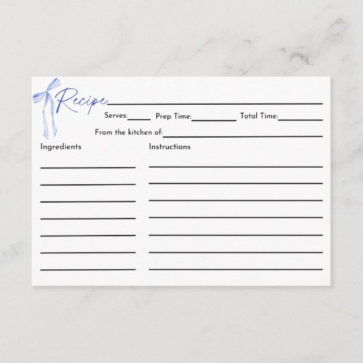 Blue Bow Vrijgezellenfeest Recept Kaart (Voorkant)