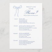 Blue Bow Wat Is Er Op Je Telefoon Bruiloft Feest S Advieskaart (Voorkant)