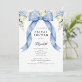Blue Bow Watercolor Florals Bridal Shower Kaart (Staand voorkant)