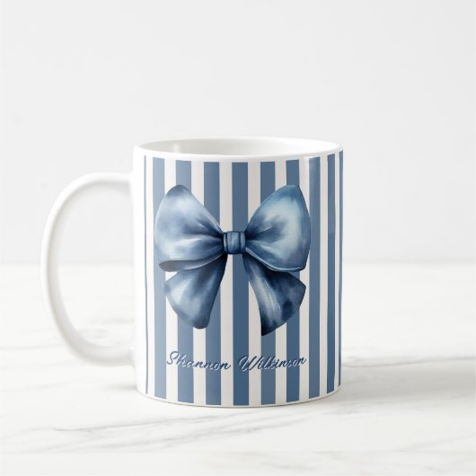 Blue Bow Watercolor Stripe Design Koffiemok (Links)