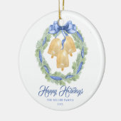 Blue Bow Watercolor Wreath Grandmillenial Keramisch Ornament (Links)