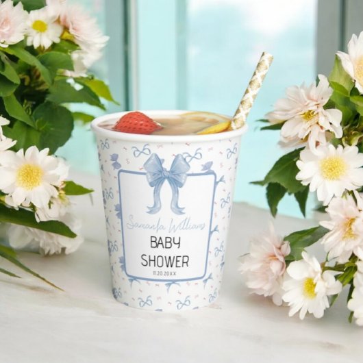 Blue Bow Waterverf Baby shower Papieren Bekers