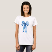 Blue Bow Waterverf Coquette Esthetische Preppy T-shirt (Voorkant volledig)