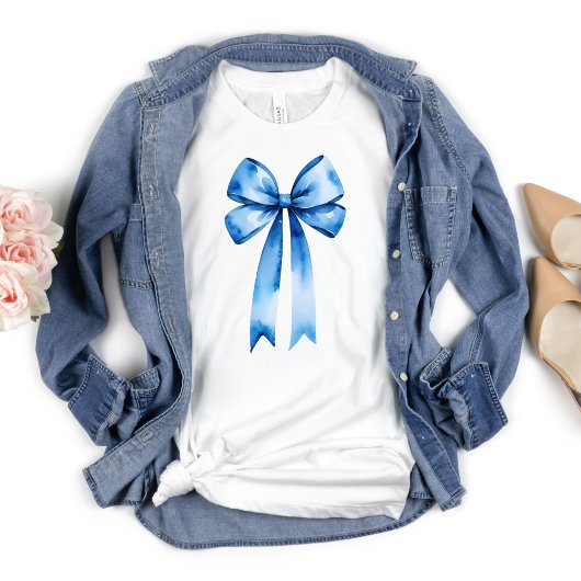 Blue Bow Waterverf Coquette Esthetische Preppy T-shirt