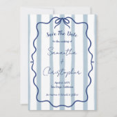 Blue Bow Wavy Lijst Whimsical Wedding Save The Date (Voorkant)