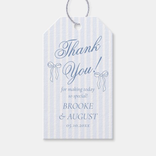 Blue Bow Wedding Favoriet Cadeaulabel (Voorkant)