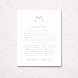 Blue Bow Wedding Thank You Card Kaart