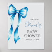 Blue Bow Welcome Sign, Blue Bow Baby Shower Poster (Voorkant)