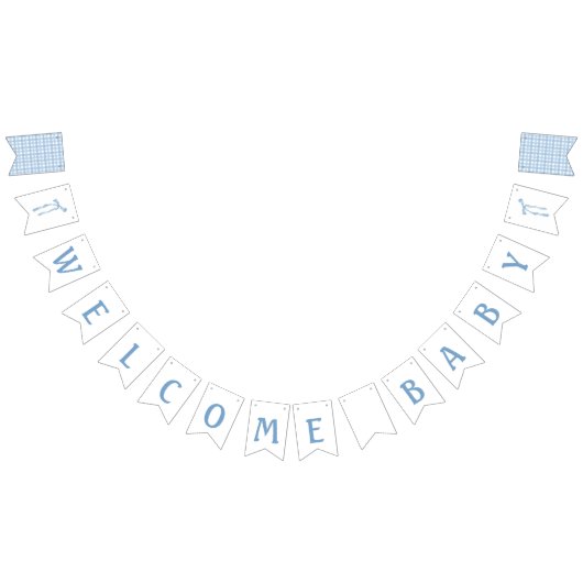 Blue bow welkom baby shower bunting banner (Alle)