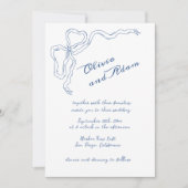 Blue Bow Whimsical Handschrift Elegante bruiloft Kaart (Voorkant)