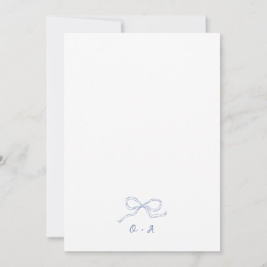 Blue Bow Whimsical Handschrift Elegante bruiloft Kaart (Achterkant)