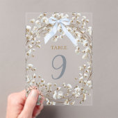  blue bow white baby's breath flowers table number acryl uitnodigingen (Insitu (Draagbaar))