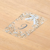  blue bow white baby's breath flowers table number acryl uitnodigingen (Laagn)