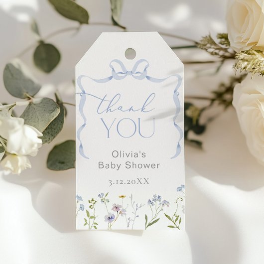 Blue Bow Wildflower Baby in bloei Dank u Cadeaulabel