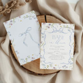 Blue Bow Wildflower Baby in Bloom Baby Boy Shower Kaart