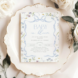 Blue Bow Wildflower Baby in Bloom Baby Boy Shower Kaart