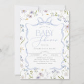 Blue Bow Wildflower Ribbon lijst Baby Boy Shower Kaart (Voorkant)