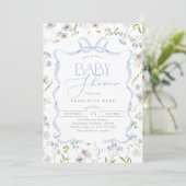 Blue Bow Wildflower Ribbon lijst Baby Boy Shower Kaart (Staand voorkant)