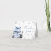 Blue Bow Winter Baby Shower, A New Chapter Begins Bedankkaart (Voorkant)