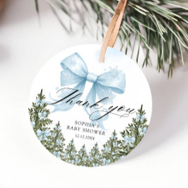 Blue Bow Winter Baby shower Bedankt Bedankjes Labels