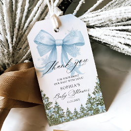 Blue Bow Winter Baby shower Bedankt Cadeaulabel