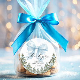 Blue Bow Winter Baby shower Bedankt Ronde Sticker