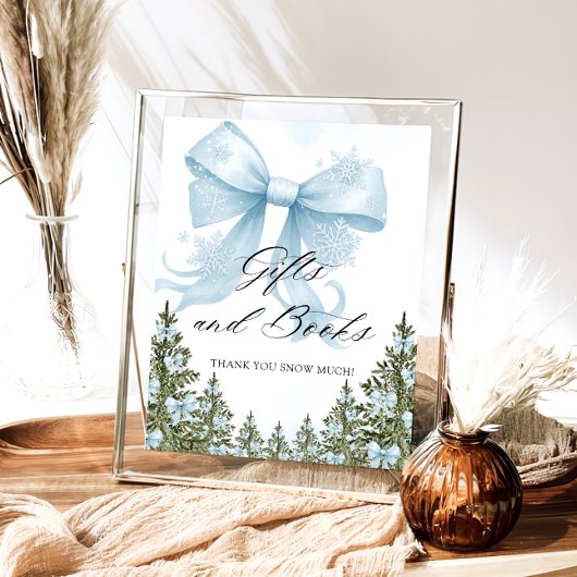 Blue Bow Winter Baby shower Cadeau Boek Poster