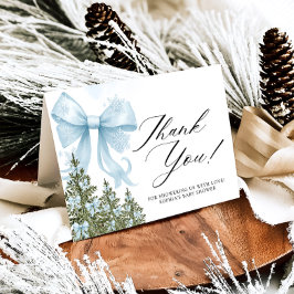 Blue Bow Winter Baby shower Dank u kaart