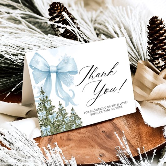 Blue Bow Winter Baby shower Dank u kaart