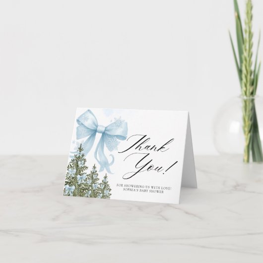 Blue Bow Winter Baby shower Dank u kaart (Voorkant)