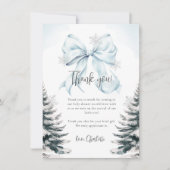 Blue Bow Winter Baby Shower Flat Thank You Card Bedankkaart (Voorkant)