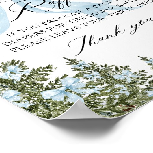 Blue Bow Winter Baby shower Luier Raffle Poster (Hoek)