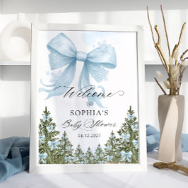 Blue Bow Winter Baby shower Welkom Poster