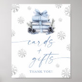 Blue Bow Winter Books Baby Shower Cards & Gifts Poster (Voorkant)