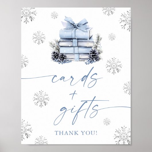 Blue Bow Winter Books Baby Shower Cards & Gifts Poster (Voorkant)
