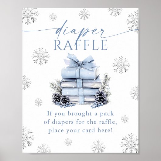 Blue Bow Winter Books Baby Shower Diaper Raffle  Poster (Voorkant)
