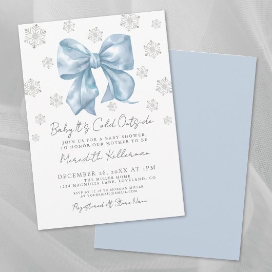 Blue Bow Winter Boy Baby shower Kaart