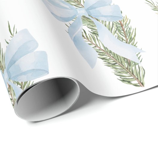 Blue Bow Winter Green Wrapping Paper Cadeaupapier (Rol Hoek)