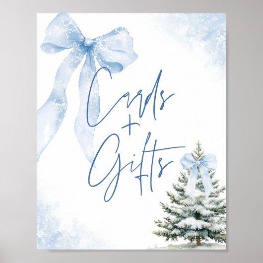 Blue Bow Winter SnowflakeBaby Shower Cards & Gifts Poster (Voorkant)