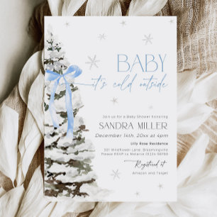 Blue Bow Winter Wonderland Boy Baby shower Kaart