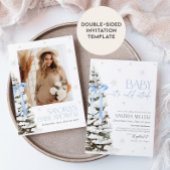 Blue Bow Winter Wonderland Boy Baby shower Kaart