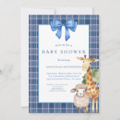 Blue Bow Woodland Animals Baby shower Kaart (Voorkant)