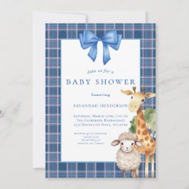 Blue Bow Woodland Animals Baby shower Kaart
