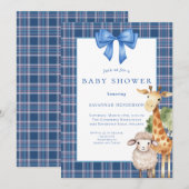 Blue Bow Woodland Animals Baby shower Kaart (Voorkant / Achterkant)