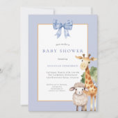 Blue Bow Woodland Animals Baby shower Kaart (Voorkant)