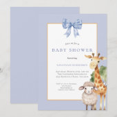Blue Bow Woodland Animals Baby shower Kaart (Voorkant / Achterkant)