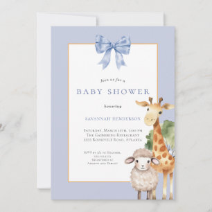 Blue Bow Woodland Animals Baby shower Kaart