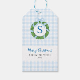 Blue Bow Wreath Gingham Christmas Cadeaulabel