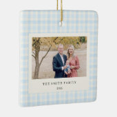 Blue Bow Wreath Gingham Photo Christmas Keramisch Ornament (Rechts)