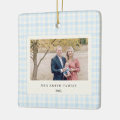 Blue Bow Wreath Gingham Photo Christmas Keramisch Ornament (Links)